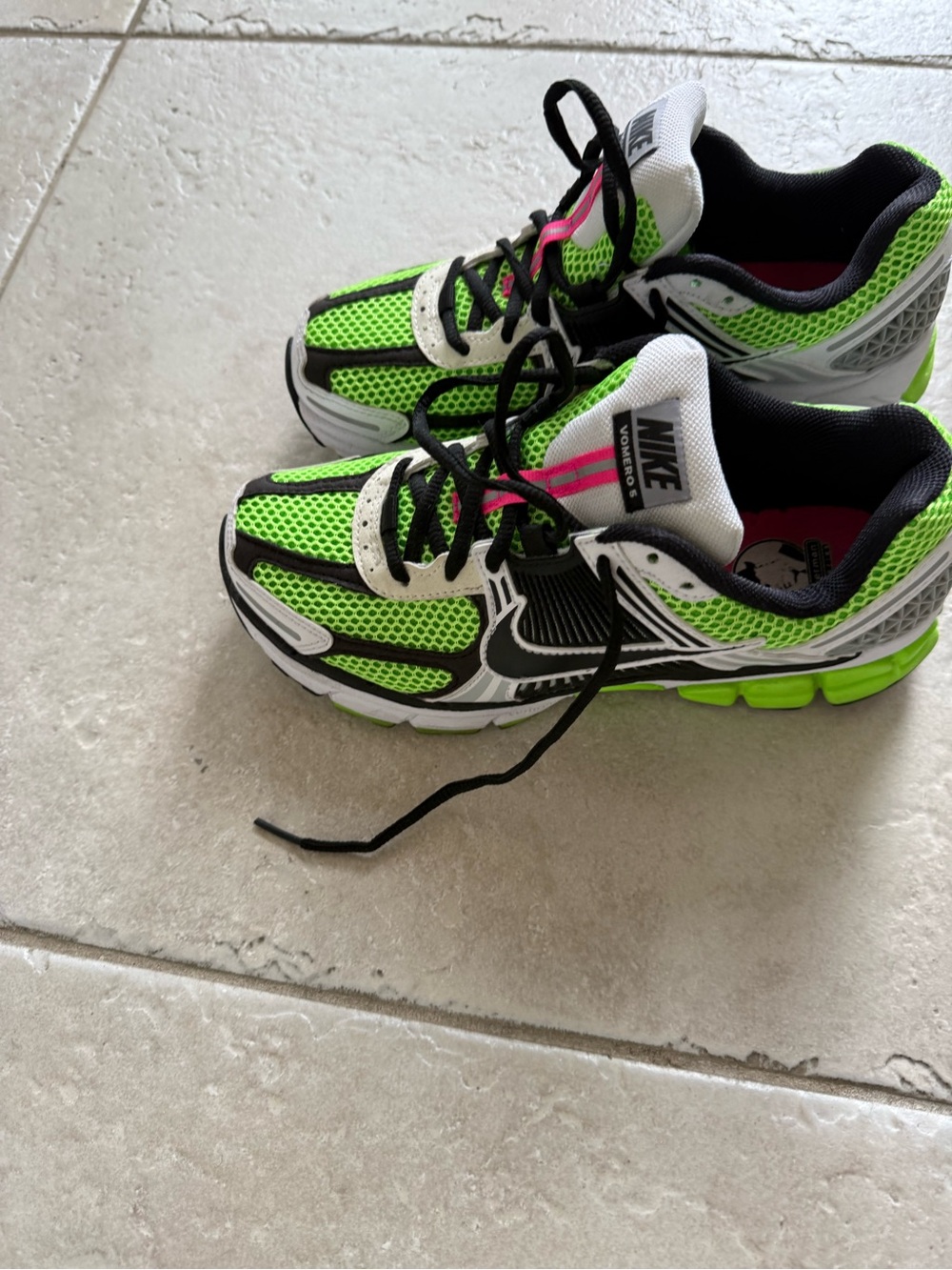 Nike Kids Neon Green, White & Black Running Sneakers with Pink Accents - Picture 2 of 4